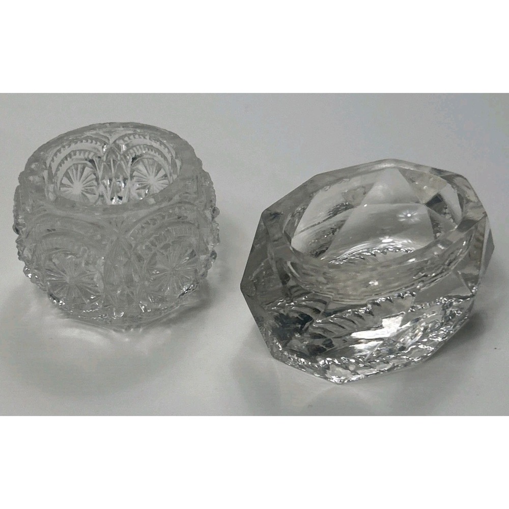 Pair Of Antique Glass Crystal Salt Cellar